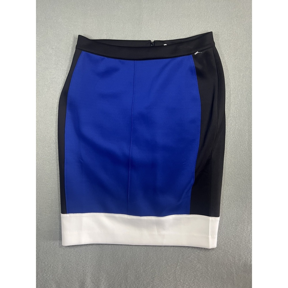 REED Women's M Pencil Skirt Black Blue White Colorblock Stretch Work Business